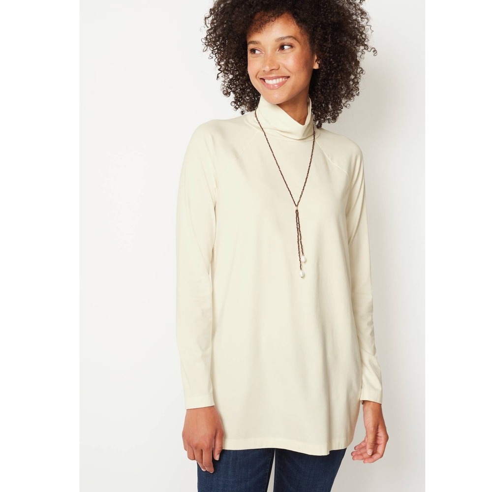 J. Jill Luxe Supima Shirttail Turtleneck Tunic Cream Off-White XL Tall Casual